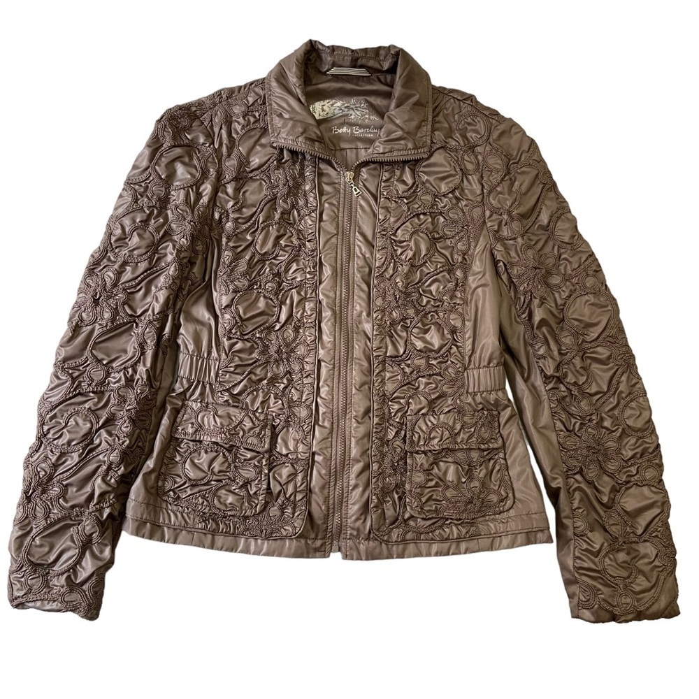 Betty Barclay jacket floral sculpture embellishments zip up coat copper size 10